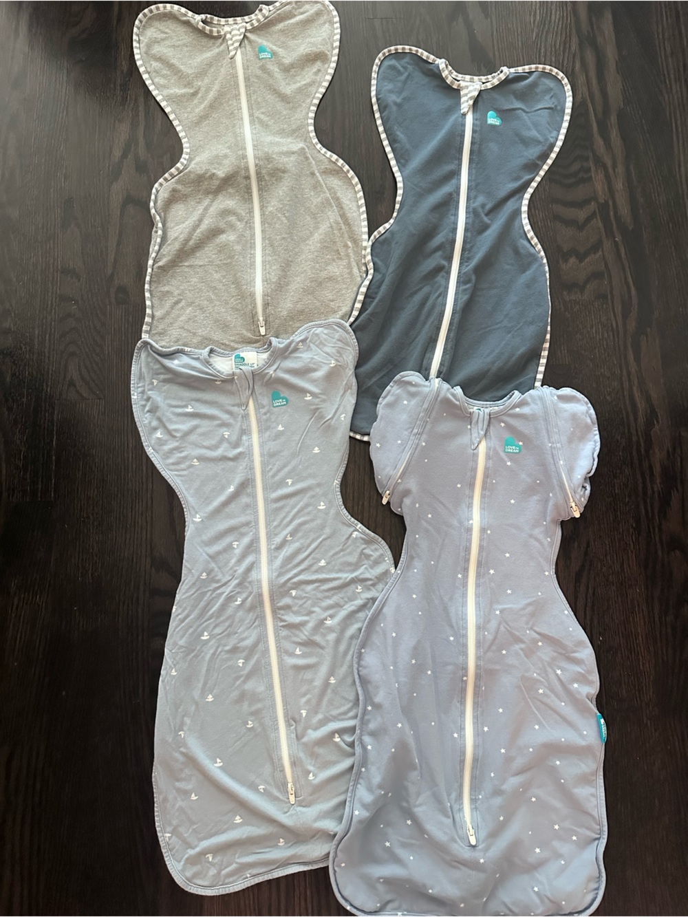 Love to dream Grey and Blue Swaddle One-Pieces with Zip (bundle includes all 4)
